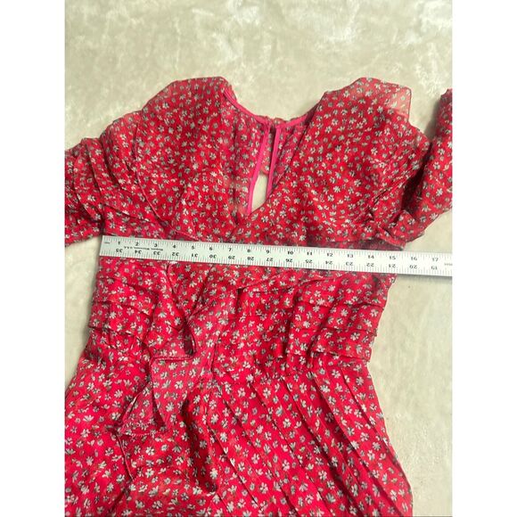 Talulah Promise Floral Pleated Ruffle Mini Dress in Red and Pink Women's Size XS - Picture 8 of 11